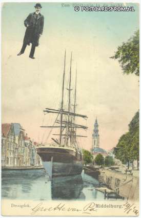 ansichtkaart: Middelburg, Droogdok. Een Uitstapje in de lucht