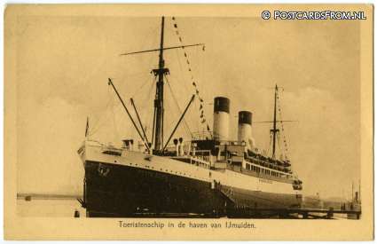 ansichtkaart: IJmuiden, Toeristenschip in de haven van IJmuiden