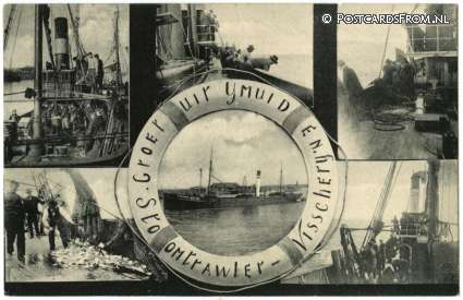 ansichtkaart: IJmuiden, Stoomtrawler Visscherij