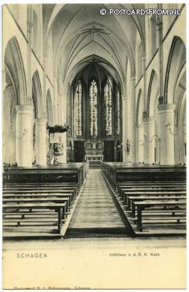 ansichtkaart: Schagen, Interieur v.d. R.K. Kerk
