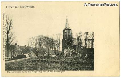 Nieuwolda, De Hervormde kerk met omgeving van of het Steenenpad ansichtkaart: Nieuwolda, De Hervormde kerk met omgeving van of het Steenenpad