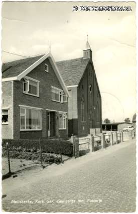 Meliskerke, Kerk Ger. Gemeente met Pastorie ansichtkaart: Meliskerke, Kerk Ger. Gemeente met Pastorie