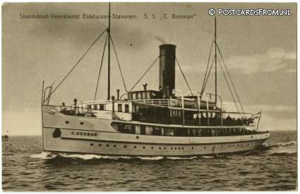 ansichtkaart: Enkhuizen, Stoomboot-Veerdienst Enkhuizen-Stavoren. S.S. 'C. Bosman'