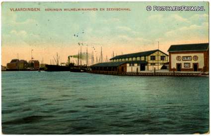 ansichtkaart: Vlaardingen, Koningin Wilhelminahaven en Zeevischhal