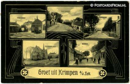 Krimpen aan de Lek, Dorpstraat - Tien Huizen - Middenland - Kerk - Rijsdijk ansichtkaart: Krimpen aan de Lek, Dorpstraat - Tien Huizen - Middenland - Kerk - Rijsdijk