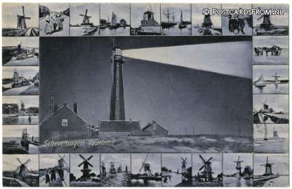 ansichtkaart: Scheveningen, Vuurtoren. Randversiering