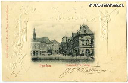 ansichtkaart: Haarlem, Kaasmarkt en Waag. Randrelief