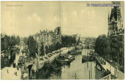 Rotterdam, Leuvehaven. Panorama op 2 kaarten ansichtkaart: Rotterdam, Leuvehaven. Panorama op 2 kaarten