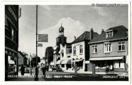 ansichtkaart: Hengelo OV, Deldenerstraat met Ned. Herv. Kerk