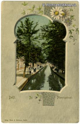 ansichtkaart: Delft, Vlamingstraat. Randversiering