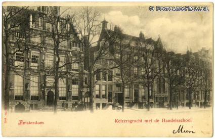 Amsterdam, Keizersgracht met de Handelsschool ansichtkaart: Amsterdam, Keizersgracht met de Handelsschool