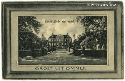 ansichtkaart: Ommen, Kasteel 'Eerde' met voorhof. Uitklapvenster met 10 snapshots