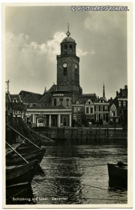 ansichtkaart: Deventer, Schipbrug o.d. IJsel