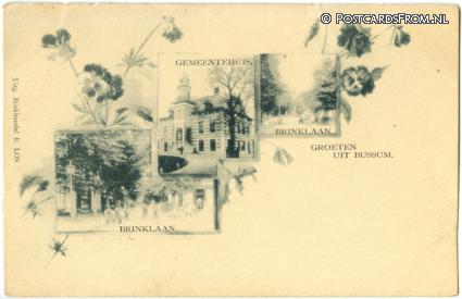 ansichtkaart: Bussum, Gemeentehuis - Brinklaan. Groeten uit