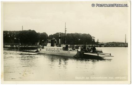 ansichtkaart: Schoonhoven, Gezicht op Schoonhoven met veerpont
