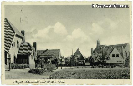 ansichtkaart: Vught, Schoonveld met H.Hart Kerk
