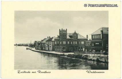 ansichtkaart: Waddinxveen, Zuidkade met Raadhuis