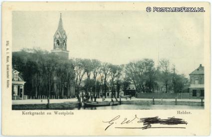 ansichtkaart: Den Helder, Kerkgracht en Westplein
