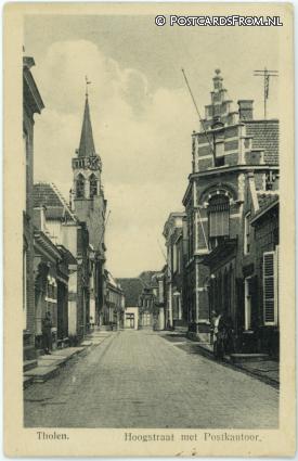 ansichtkaart: Tholen, Hoogstraat met Postkantoor
