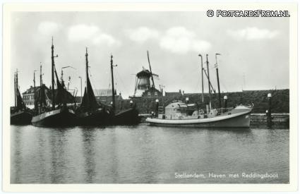 ansichtkaart: Stellendam, Haven met Reddingsboot