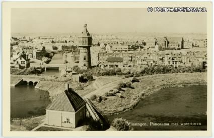 ansichtkaart: Vlissingen, Panorama met watertoren