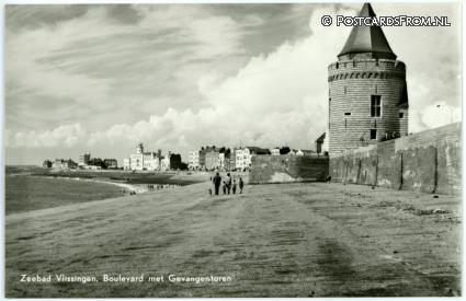 ansichtkaart: Vlissingen, Zeebad. Boulevard met Gevangentoren