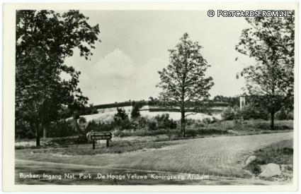 Arnhem, Bunker, Ingang Nat. Park 'De Hooge Veluwe' Koningsweg ansichtkaart: Arnhem, Bunker, Ingang Nat. Park 'De Hooge Veluwe' Koningsweg