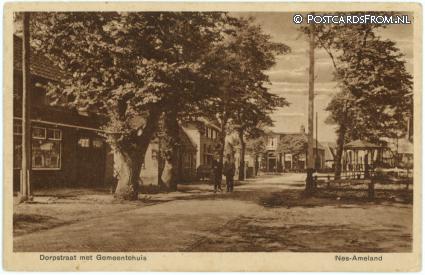 ansichtkaart: Nes Ameland, Dorpstraat met Gemeentehuis