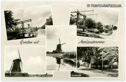 Aarlanderveen, Noordeinde - Zuideinde - Molens - Dorpstraat ansichtkaart: Aarlanderveen, Noordeinde - Zuideinde - Molens - Dorpstraat