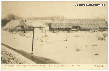 ansichtkaart: Wamel, Boerderij Vermeulen op Zondag b.d. Watersnood in 1926