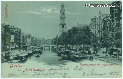 Amsterdam, Prinsengracht mit Westerkerk ansichtkaart: Amsterdam, Prinsengracht mit Westerkerk