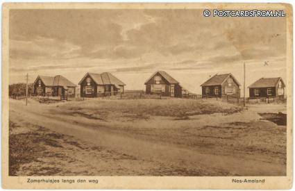 ansichtkaart: Nes Ameland, Zomerhuisjes langs den weg