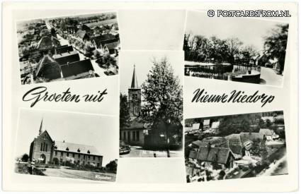 ansichtkaart: Nieuwe Niedorp, Dorpsgezicht - Zaagmolenstr. - N.H. Kerk - Klooster