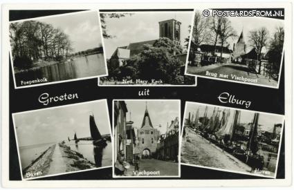 Elburg, Poepenkolk - NH Kerk - Brug met Vischpoort - Haven ansichtkaart: Elburg, Poepenkolk - NH Kerk - Brug met Vischpoort - Haven