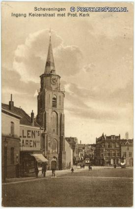 Scheveningen, Ingang Keizerstraat met Prot. Kerk ansichtkaart: Scheveningen, Ingang Keizerstraat met Prot. Kerk