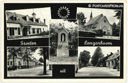 ansichtkaart: Langenboom, Dominicanessen-Klooster - Kerk - Jongensschool - Dorpstraat