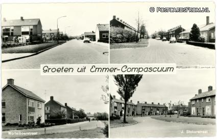Emmer-Compascuum, Wortelboerstraat - J. Stokerstraat ansichtkaart: Emmer-Compascuum, Wortelboerstraat - J. Stokerstraat