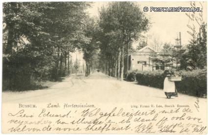 ansichtkaart: Bussum, Lamb. Hortensiuslaan. Cafe