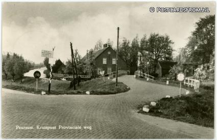 ansichtkaart: Giessenburg, Peursum. Kruispunt Provinciale weg