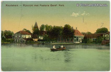 ansichtkaart: Koudekerk ad Rijn, Rijnzicht met Pastorie Geref. Kerk