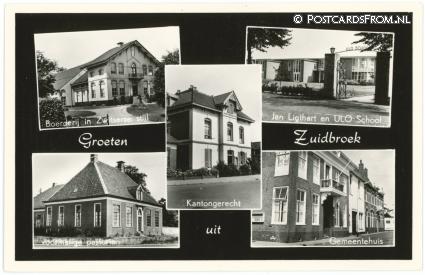 Zuidbroek, Boerderij in Zwitserse stijl - Kantongerecht - ULO - Pastorie ansichtkaart: Zuidbroek, Boerderij in Zwitserse stijl - Kantongerecht - ULO - Pastorie