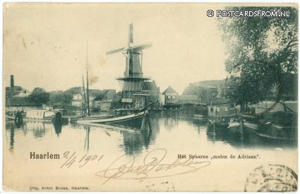 ansichtkaart: Haarlem, Hert Spaarne. Molen de Adriaan