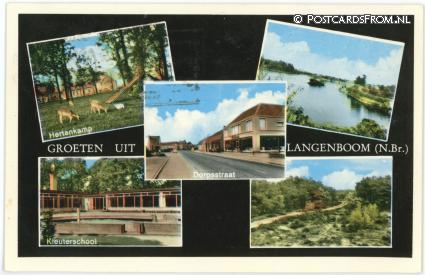 ansichtkaart: Langenboom, Hertenkamp - Dorpsstraat - Kleuterschool