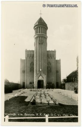 ansichtkaart: Waalwijk, v.m. Besoyen. R.K. Kerk O.L.Vr. Onb. Ontv.